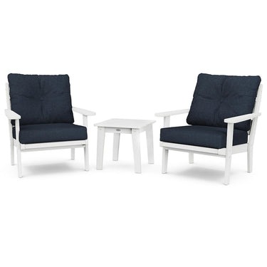 POLYWOOD Lakeside 3-Piece Deep Seating Chair Set - White / Marine Indigo